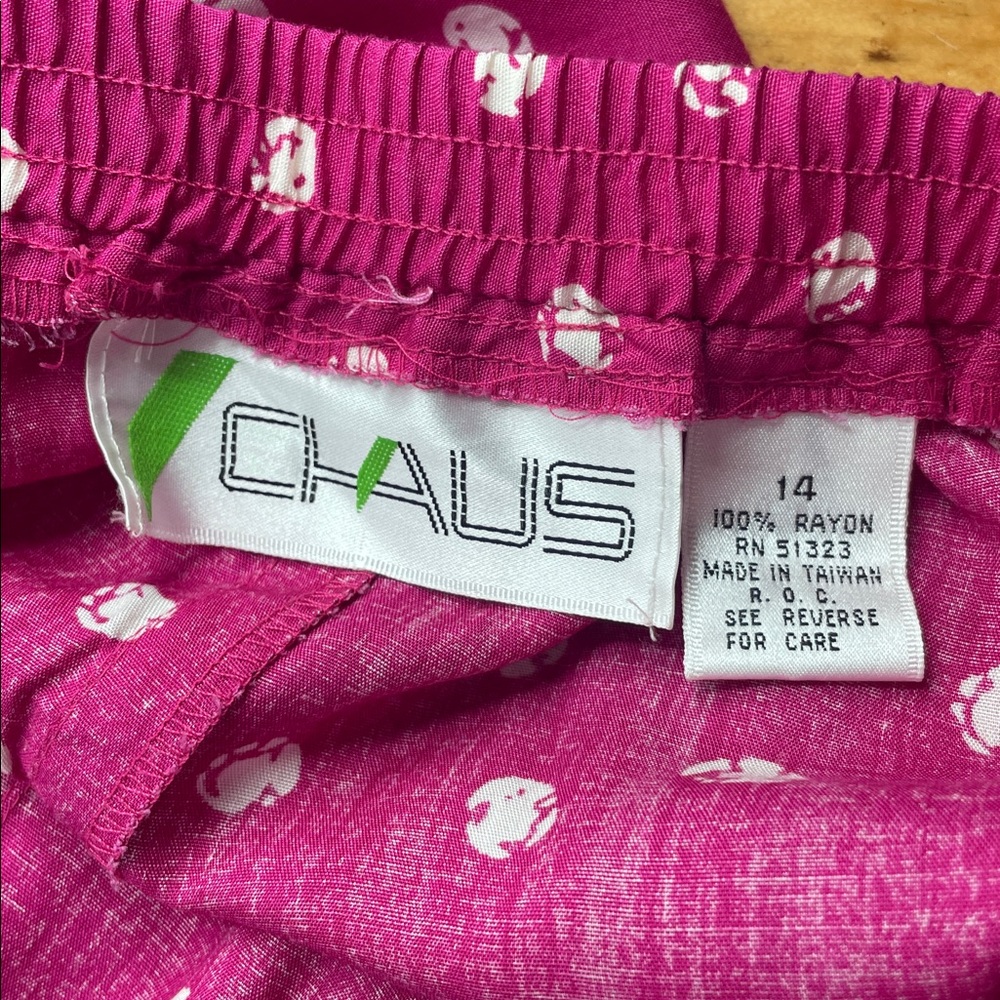 Vintage CHAUS Pink Abstract Dot Rayon Elastic Waist Skirt Size 12 - Picture 5 of 5